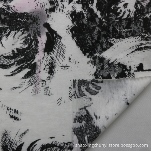 Chinese Style Mixed Fabric POLY65%/COTTON35% Printed Landscape Painting Pattern Single Jersey Fabric For T-shirt/Blouse